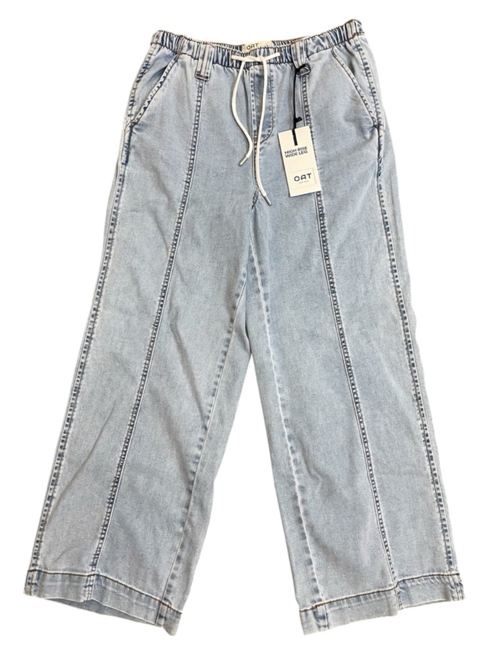 OAT New York Light Blue High Rise Wide Leg Seam Front Jeans Pants